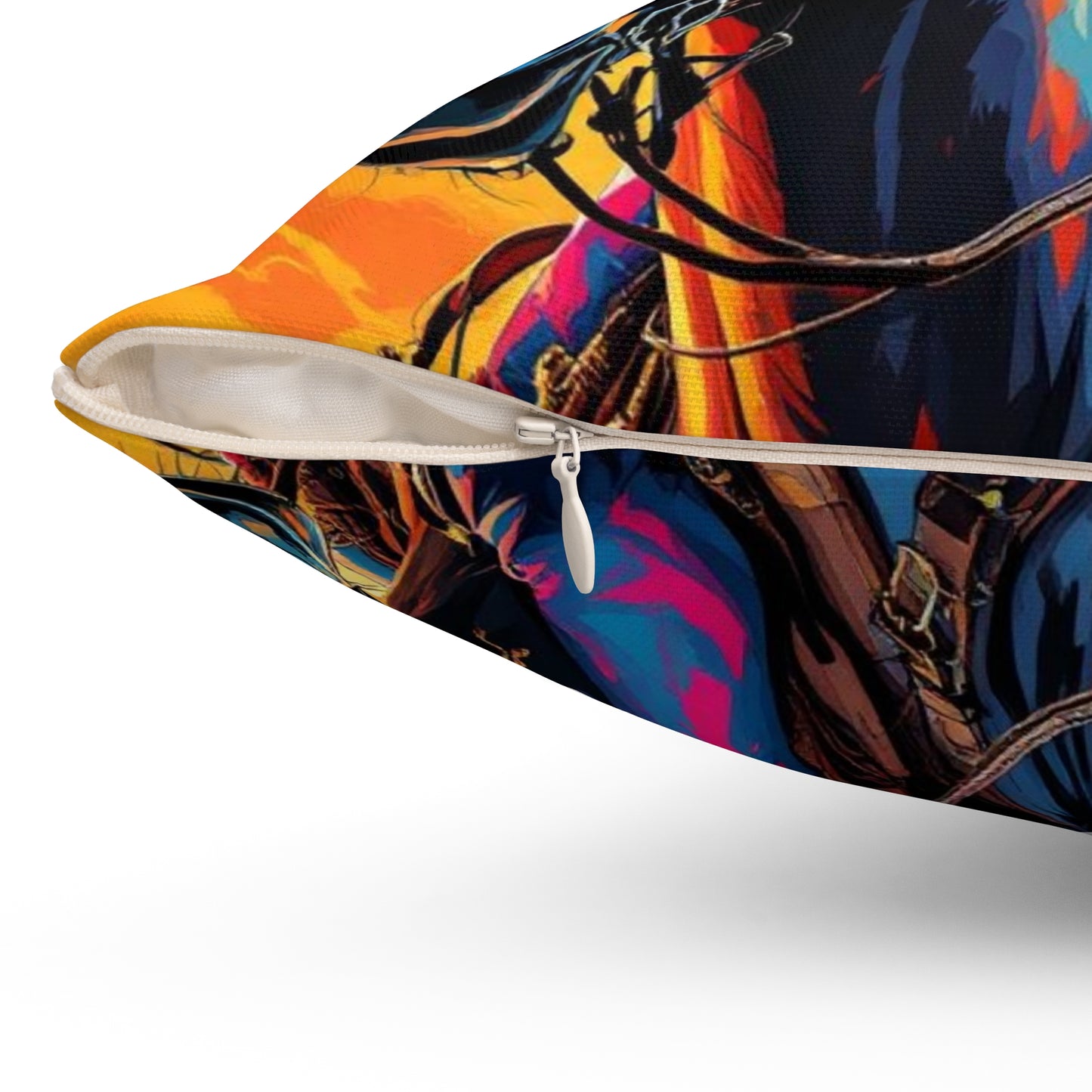 Cowgirl & Horses Graphic Pillow — Vibrant Western Art Throw Pillow