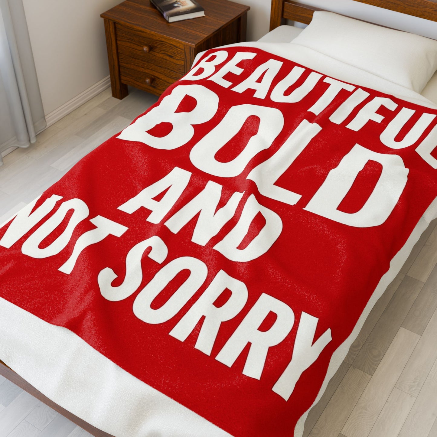 Velveteen Plush Blanket — "Beautiful Bold and Not Sorry" Red Statement Throw
