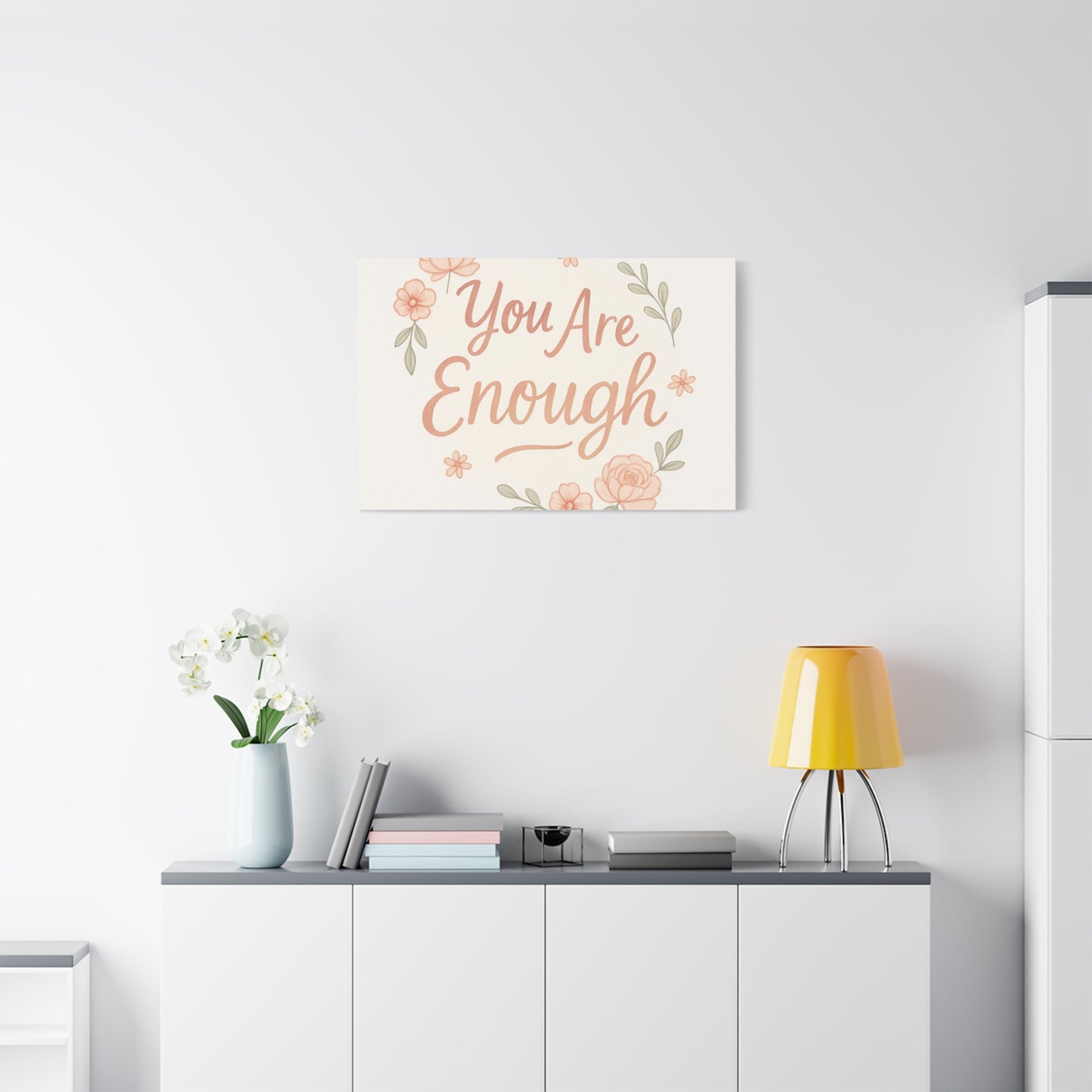 You Are Enough Floral Canvas Wall Art — Inspirational Matte Stretched Canvas