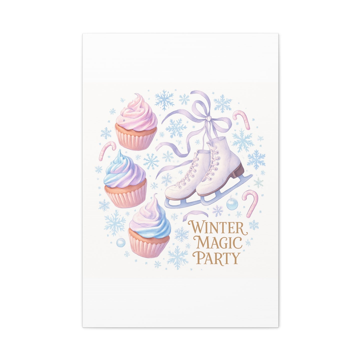 Winter Magic Party Canvas — Ice Skates & Cupcakes Matte Wall Art