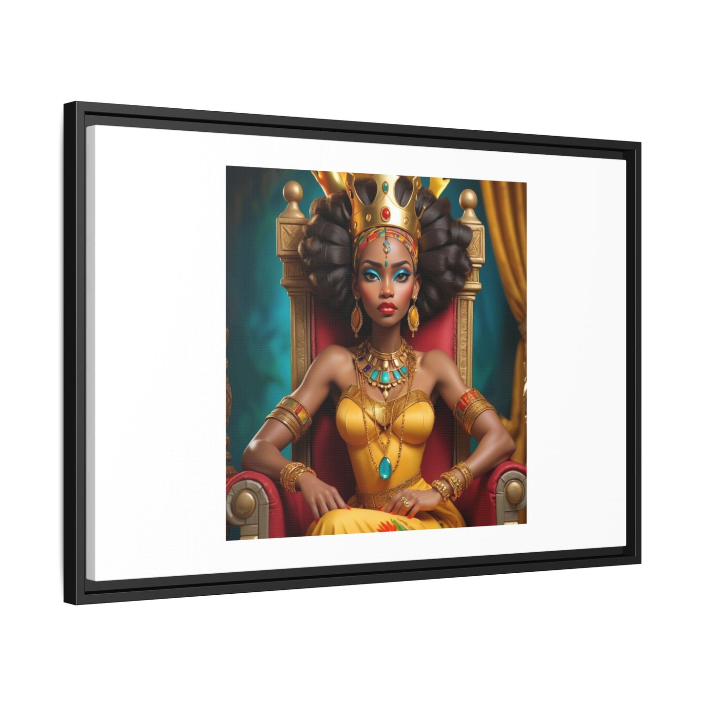 Framed Matte Canvas Art — Regal African Queen Portrait