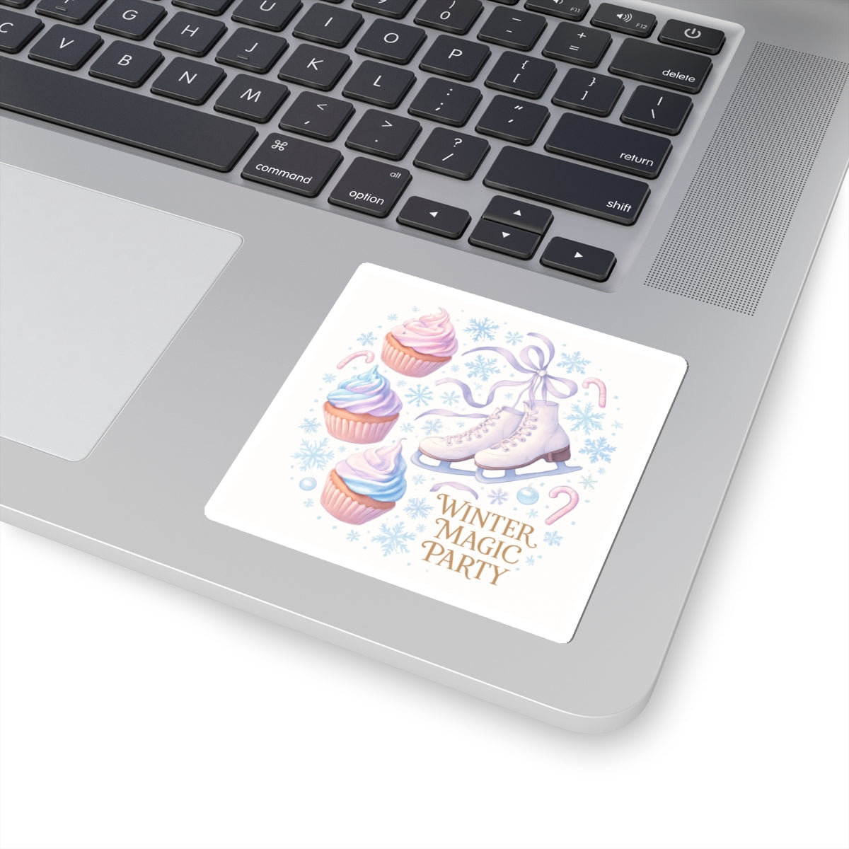 Winter Magic Party Sticker — Ice Skates & Cupcakes Cute Kiss-Cut Decal