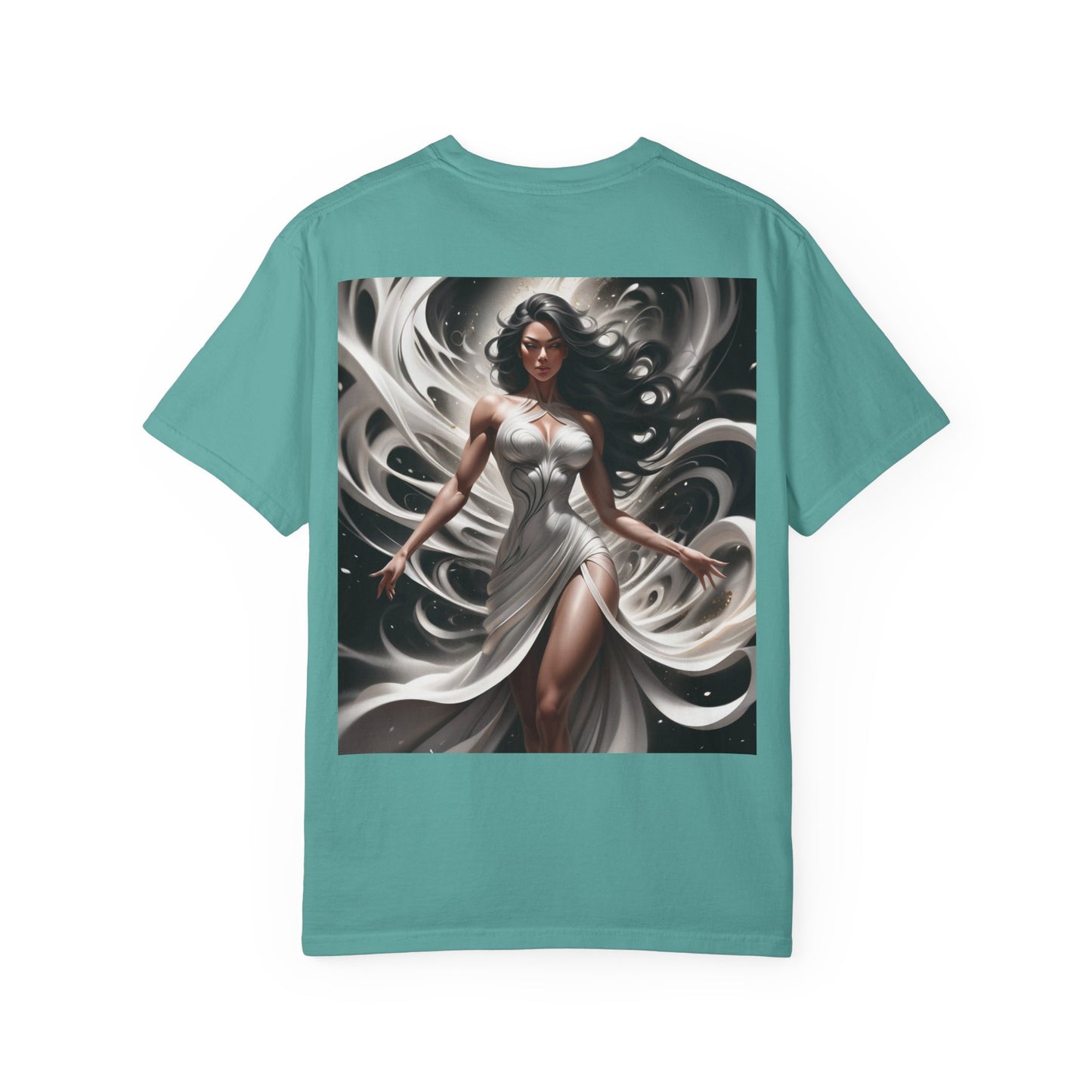 Goddess Art T-Shirt — Elegant White-Draped Fantasy Woman Print
