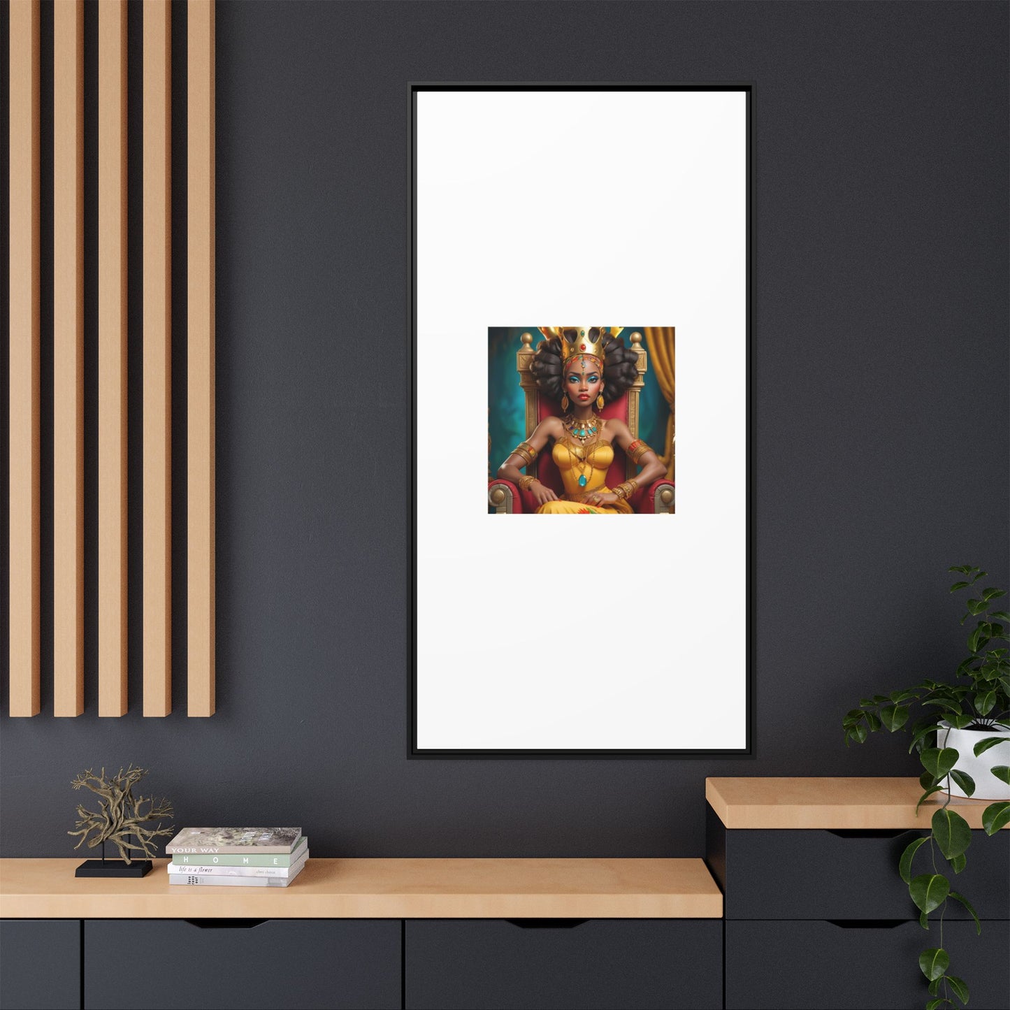 Framed Matte Canvas Art — Regal African Queen Portrait