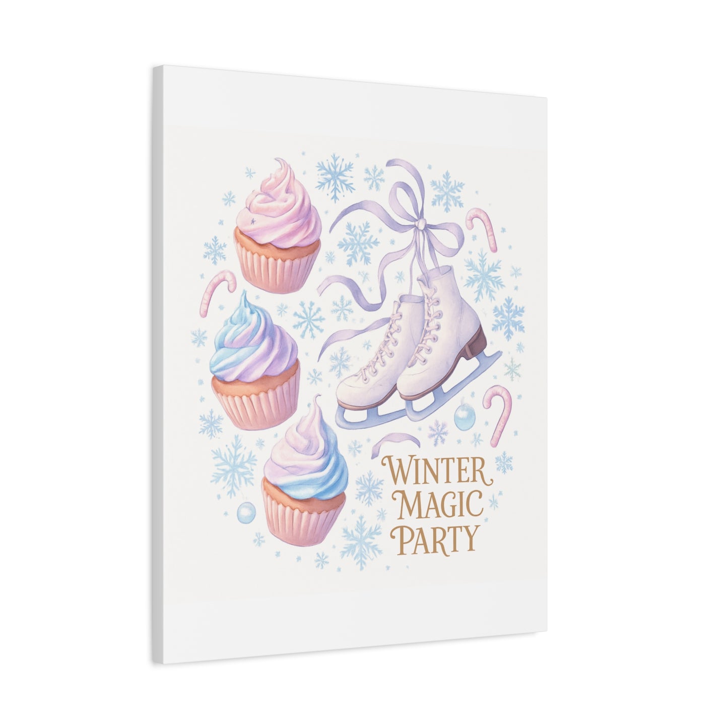 Winter Magic Party Canvas — Ice Skates & Cupcakes Matte Wall Art