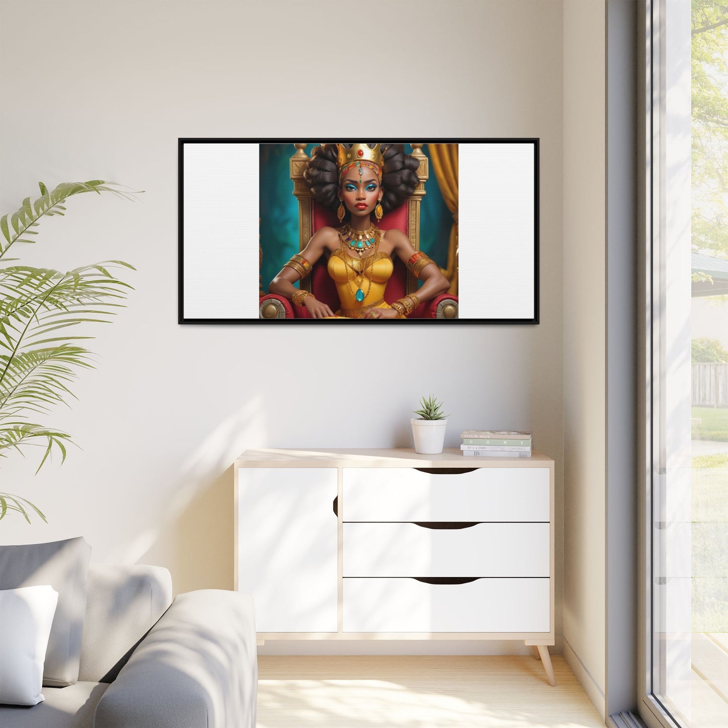 Framed Matte Canvas Art — Regal African Queen Portrait