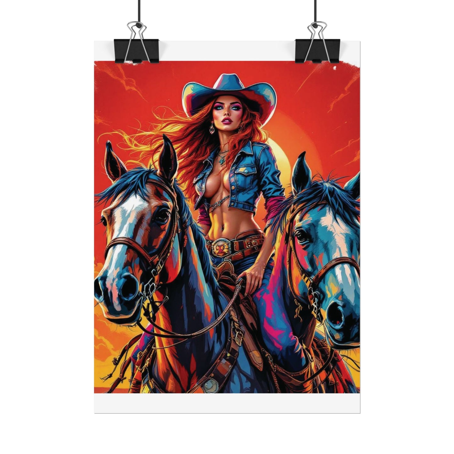 Cowgirl Poster — Vibrant Western Cowgirl Art Print with Horses