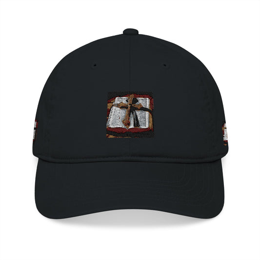 Embroidered Abstract Square Baseball Cap — Organic Cotton, Minimal Art Design