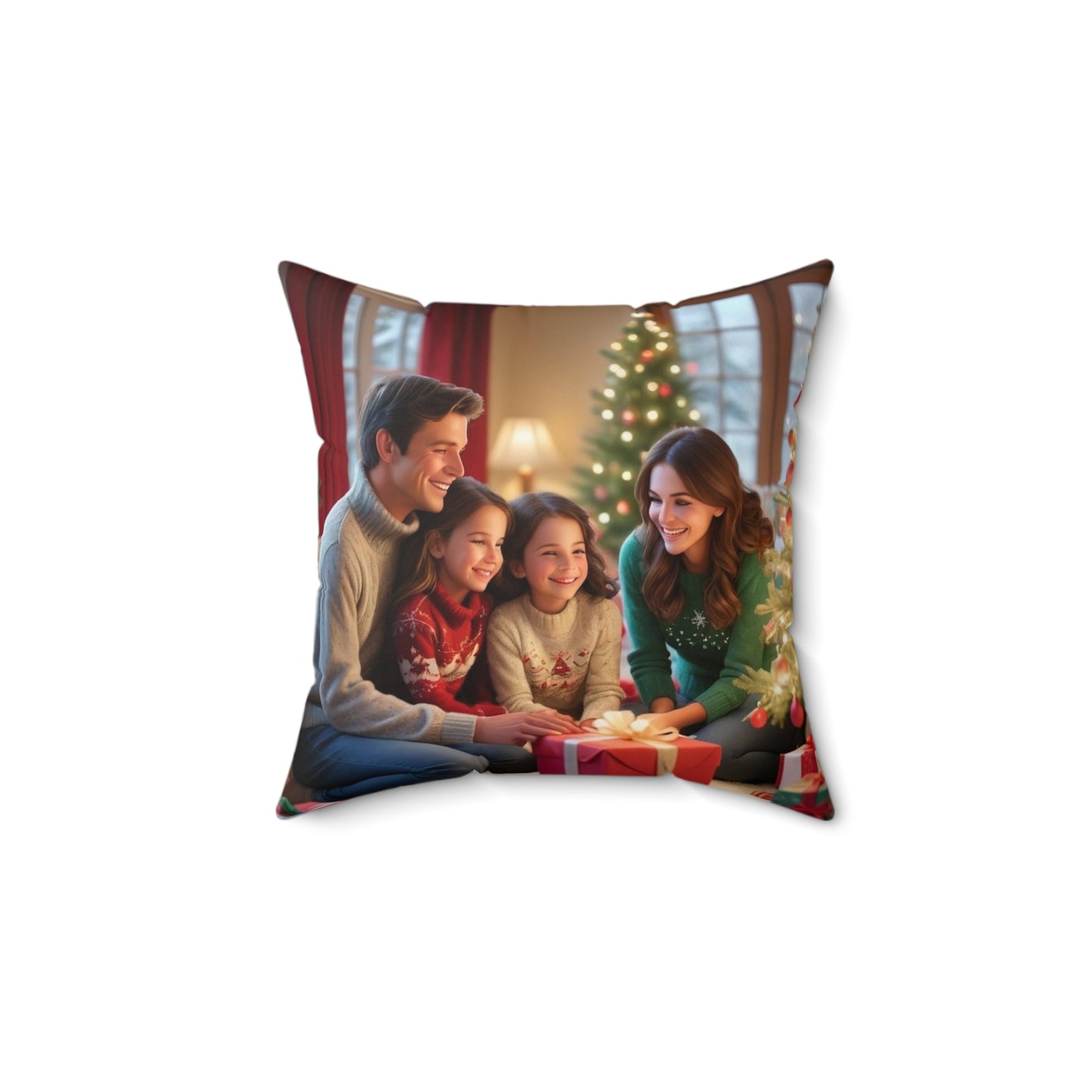 Christmas Family Photo Pillow - Festive Holiday Decorative Throw Pillow