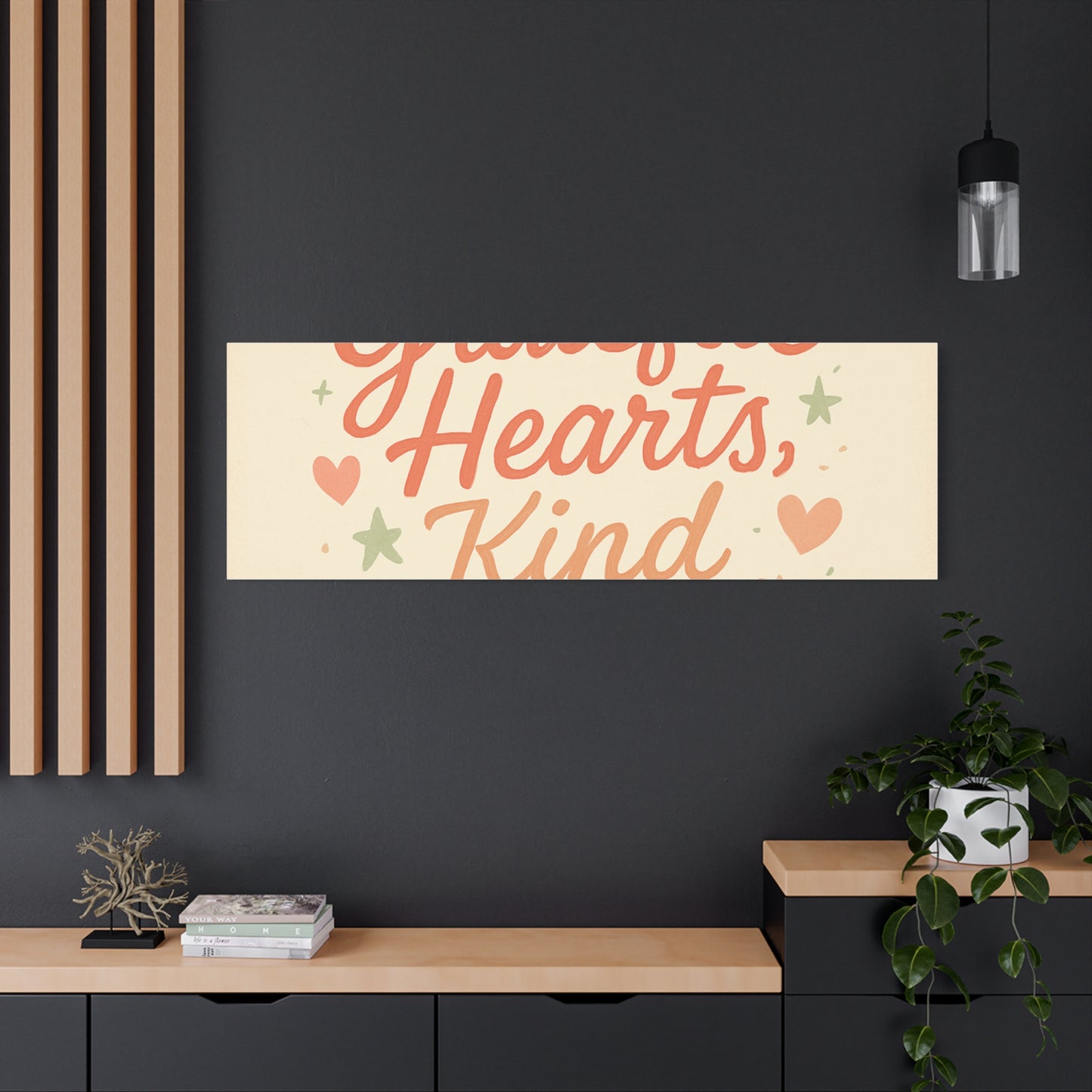 Grateful Hearts Kind Minds Canvas Wall Art — Inspirational Quote Matte Canvas