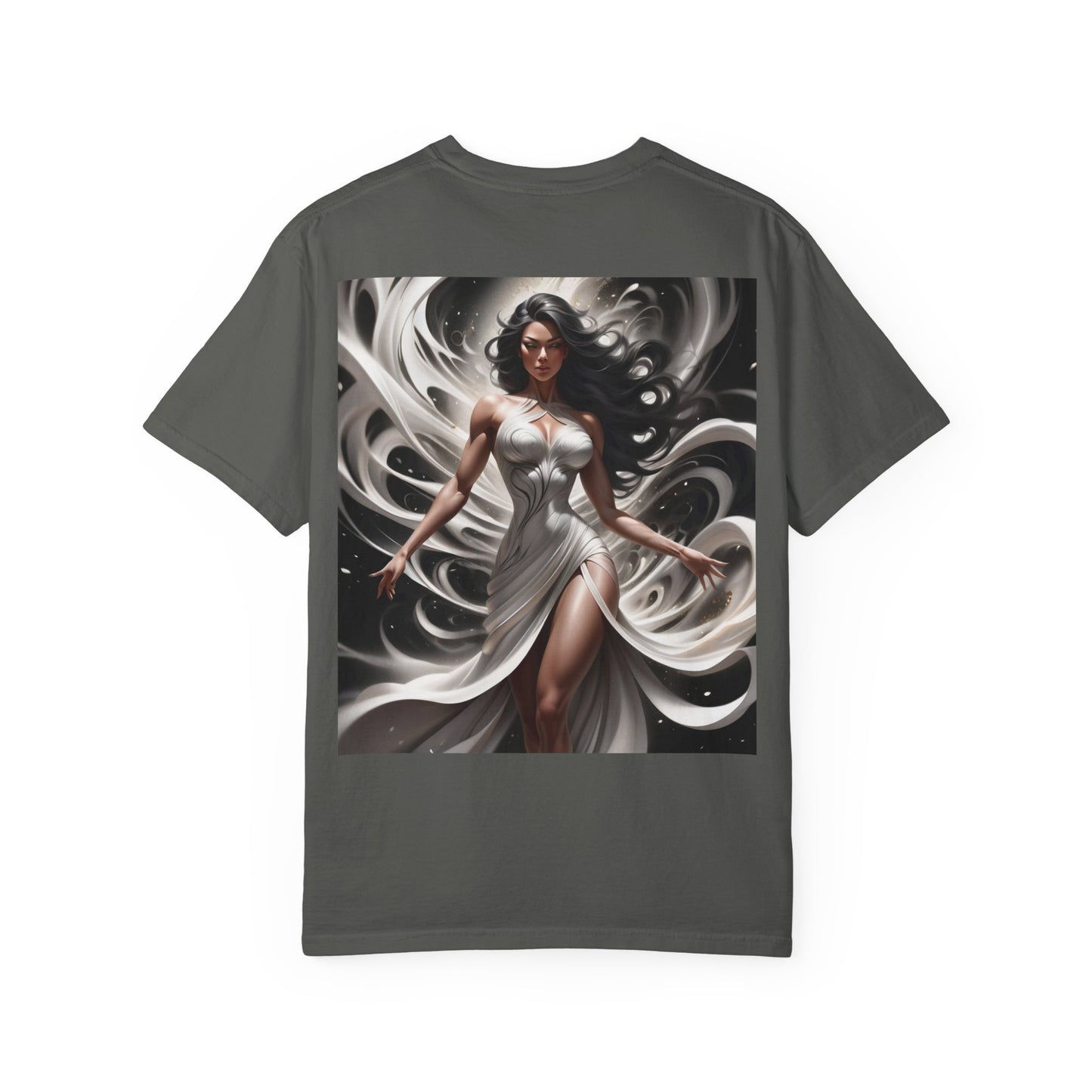 Goddess Art T-Shirt — Elegant White-Draped Fantasy Woman Print