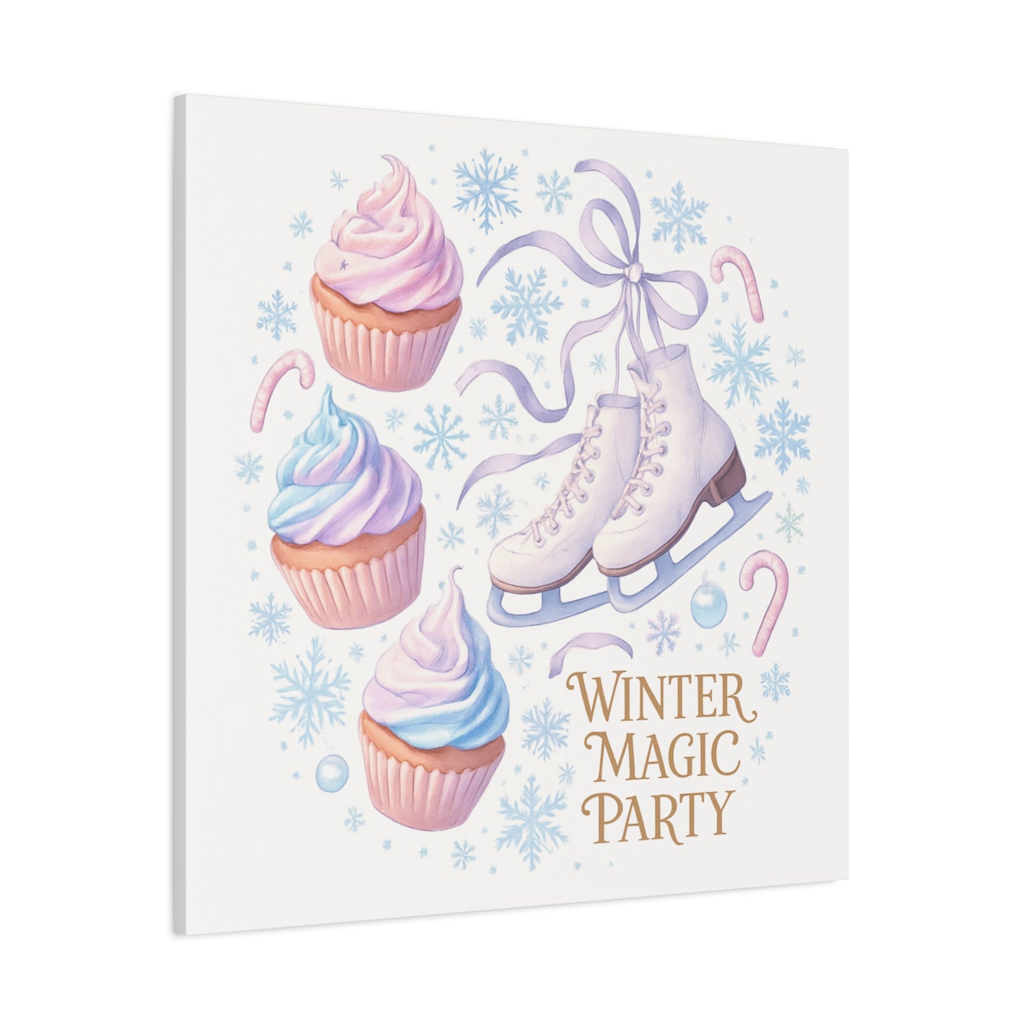 Winter Magic Party Canvas — Ice Skates & Cupcakes Matte Wall Art
