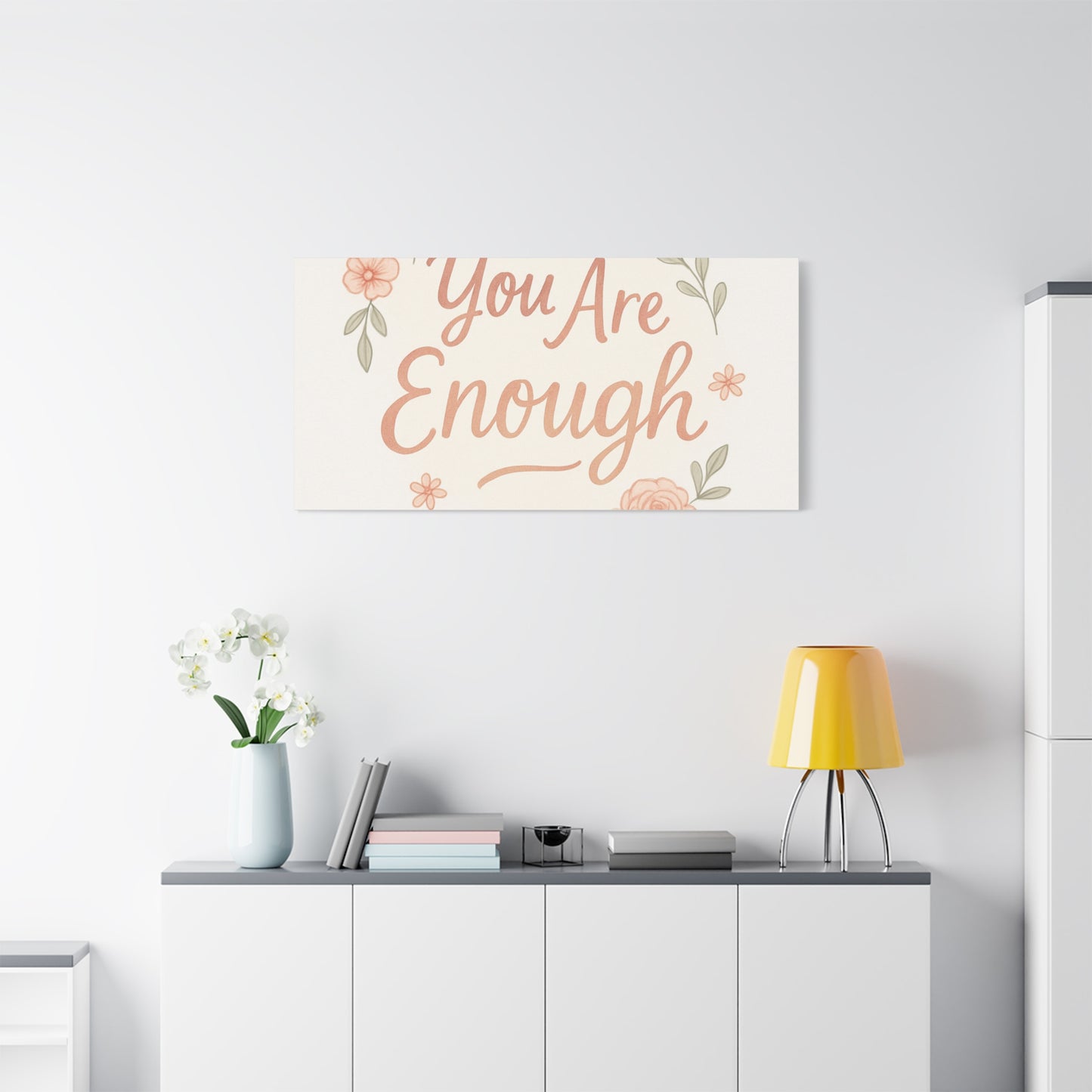 You Are Enough Floral Canvas Wall Art — Inspirational Matte Stretched Canvas