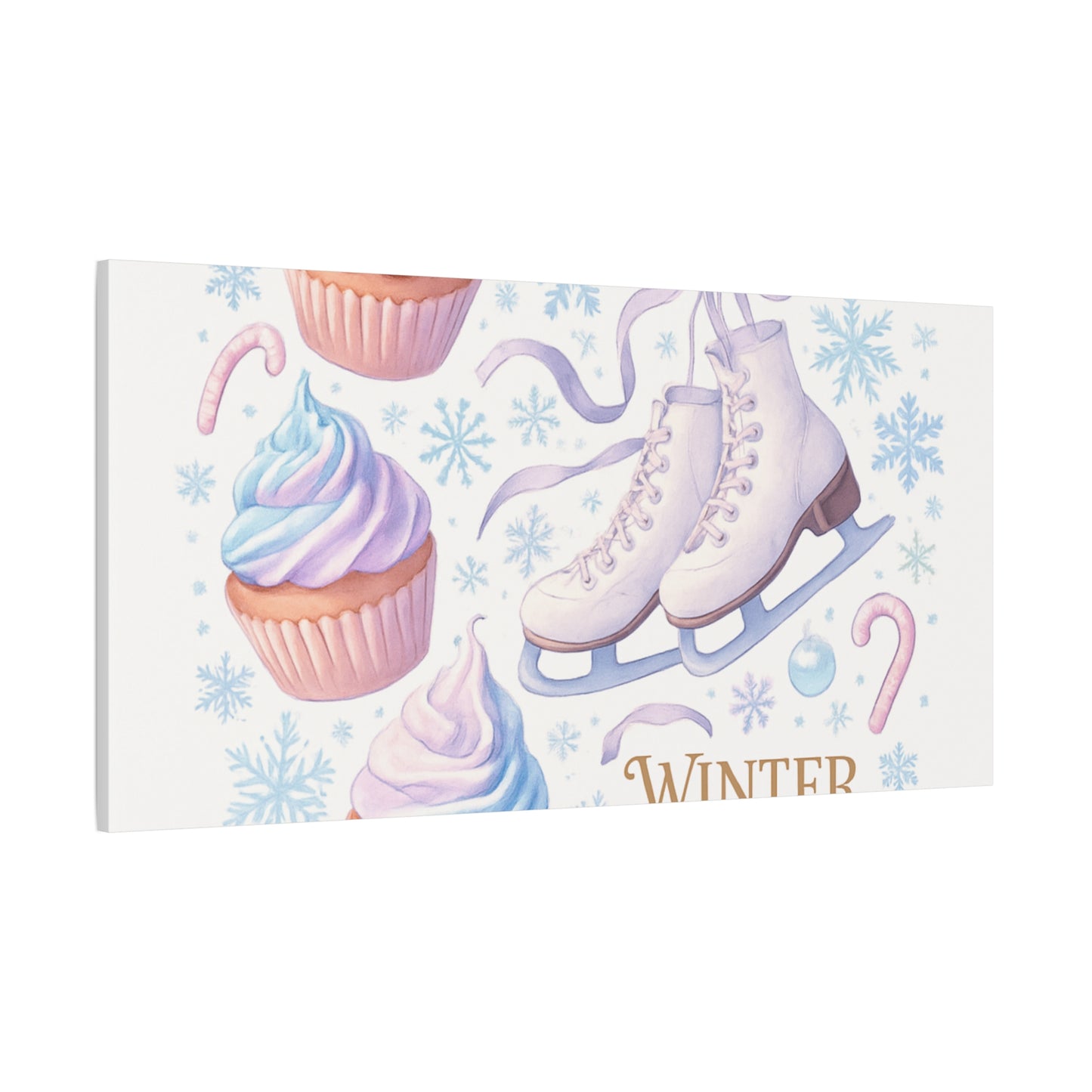 Winter Magic Party Canvas — Ice Skates & Cupcakes Matte Wall Art