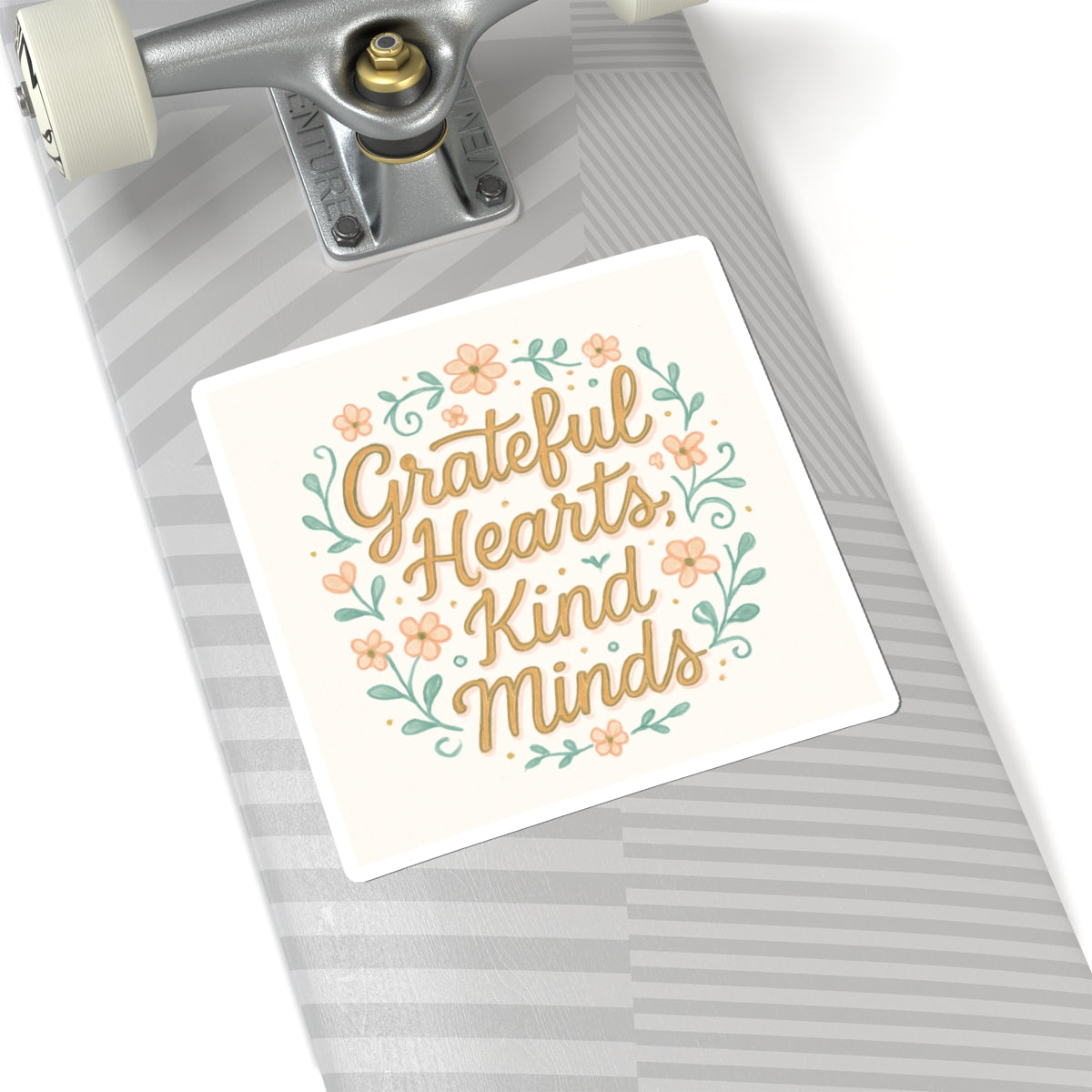 Grateful Hearts Kind Minds Floral Sticker — Inspirational Kiss-Cut Decal