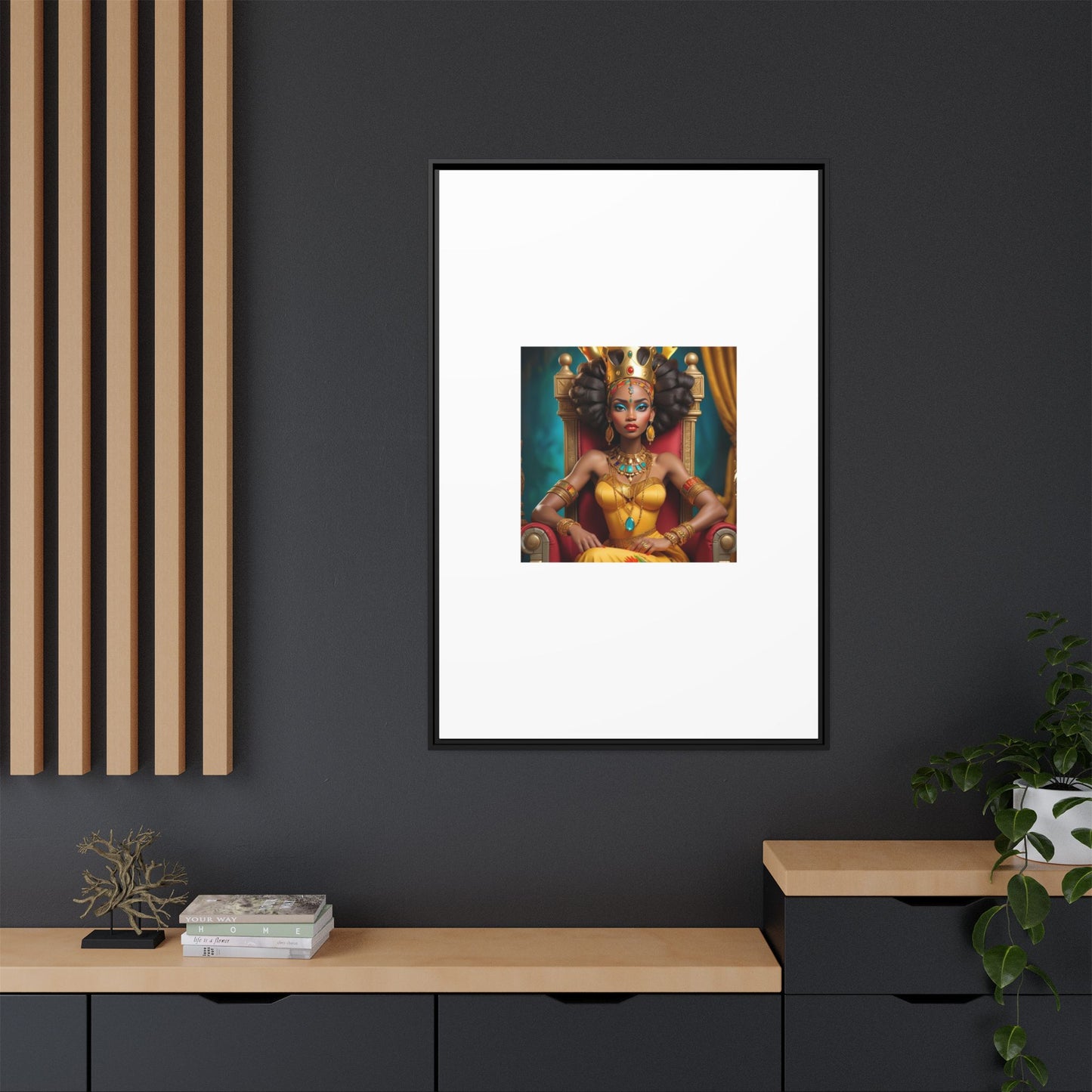 Framed Matte Canvas Art — Regal African Queen Portrait