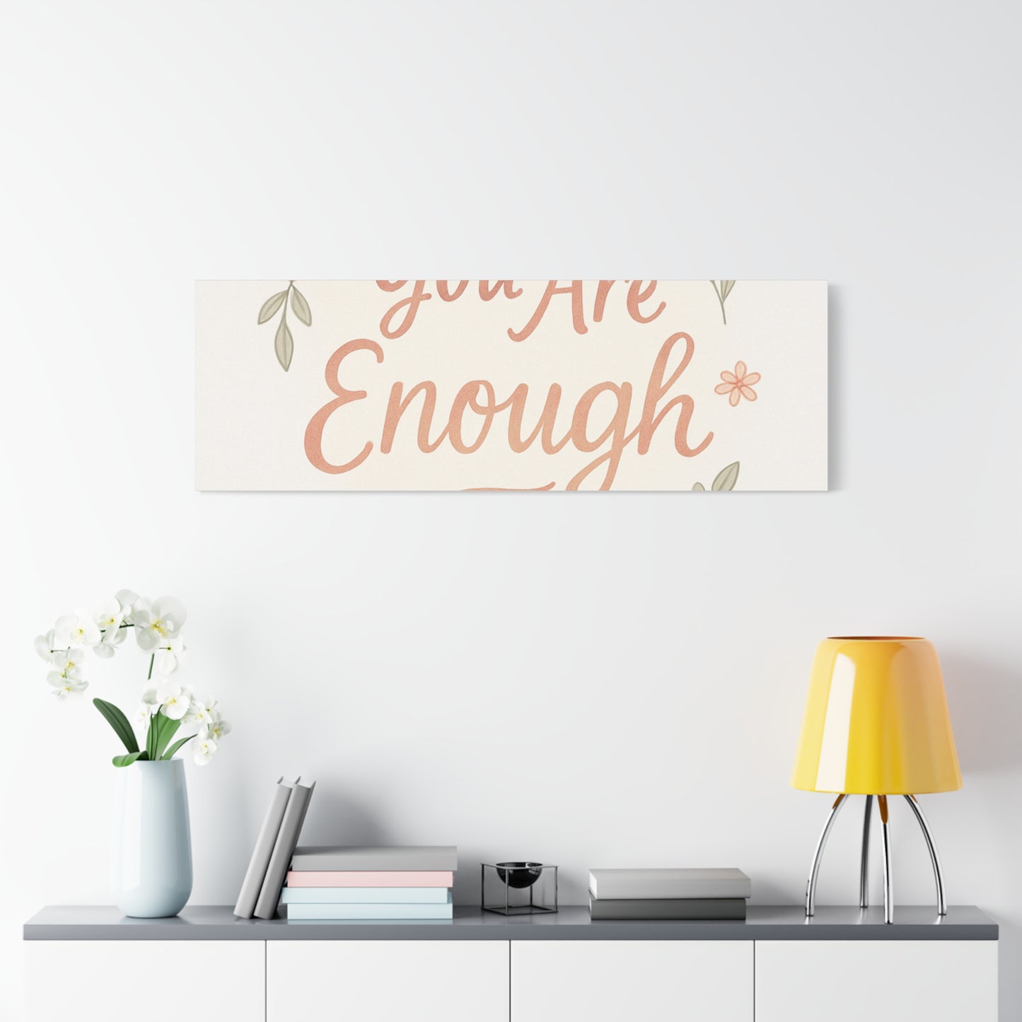 You Are Enough Floral Canvas Wall Art — Inspirational Matte Stretched Canvas