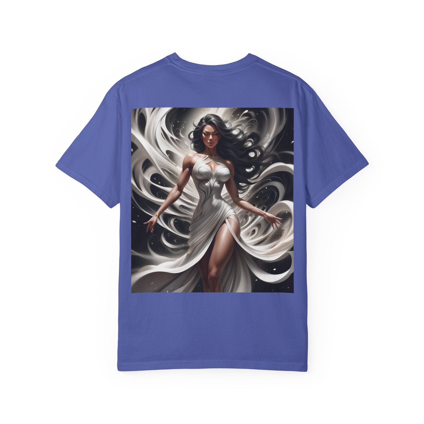 Goddess Art T-Shirt — Elegant White-Draped Fantasy Woman Print