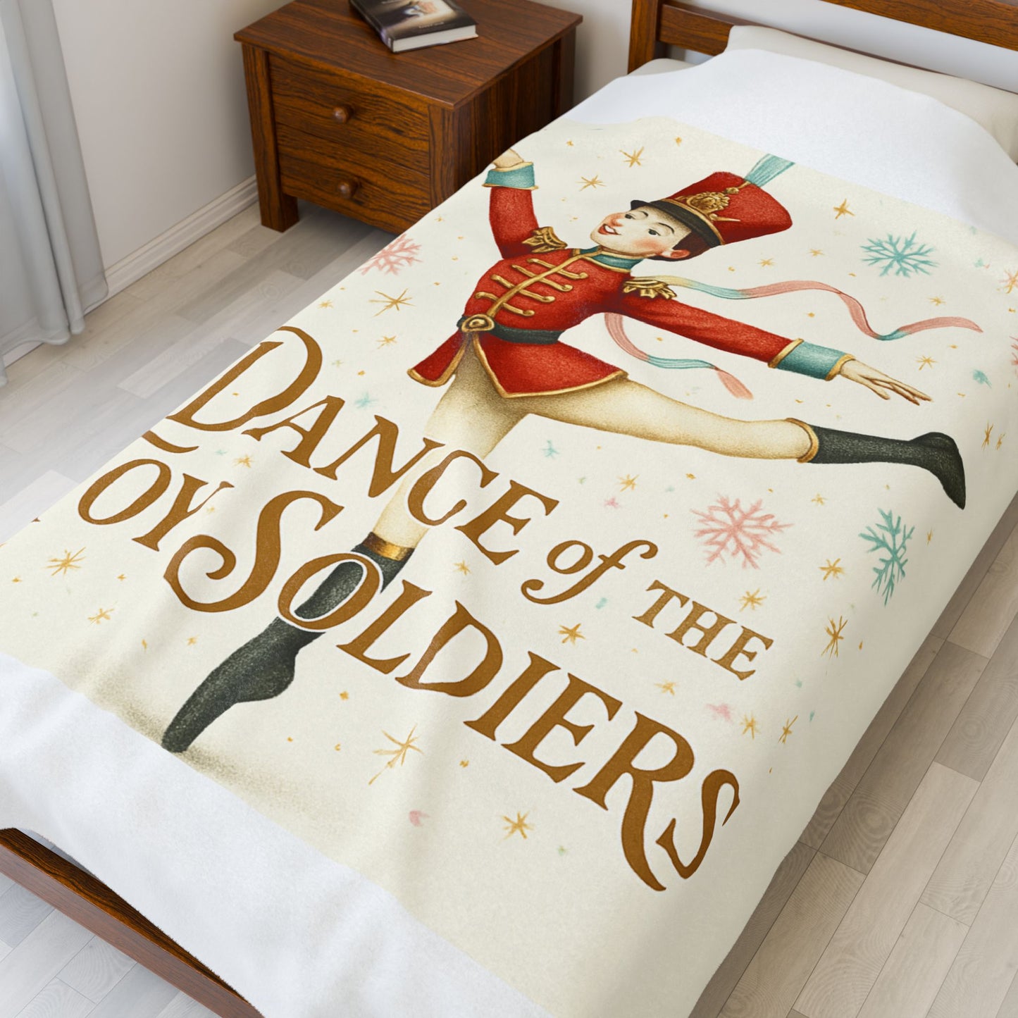 Dance of the Toy Soldiers Velveteen Plush Blanket — Vintage Nutcracker Holiday Throw