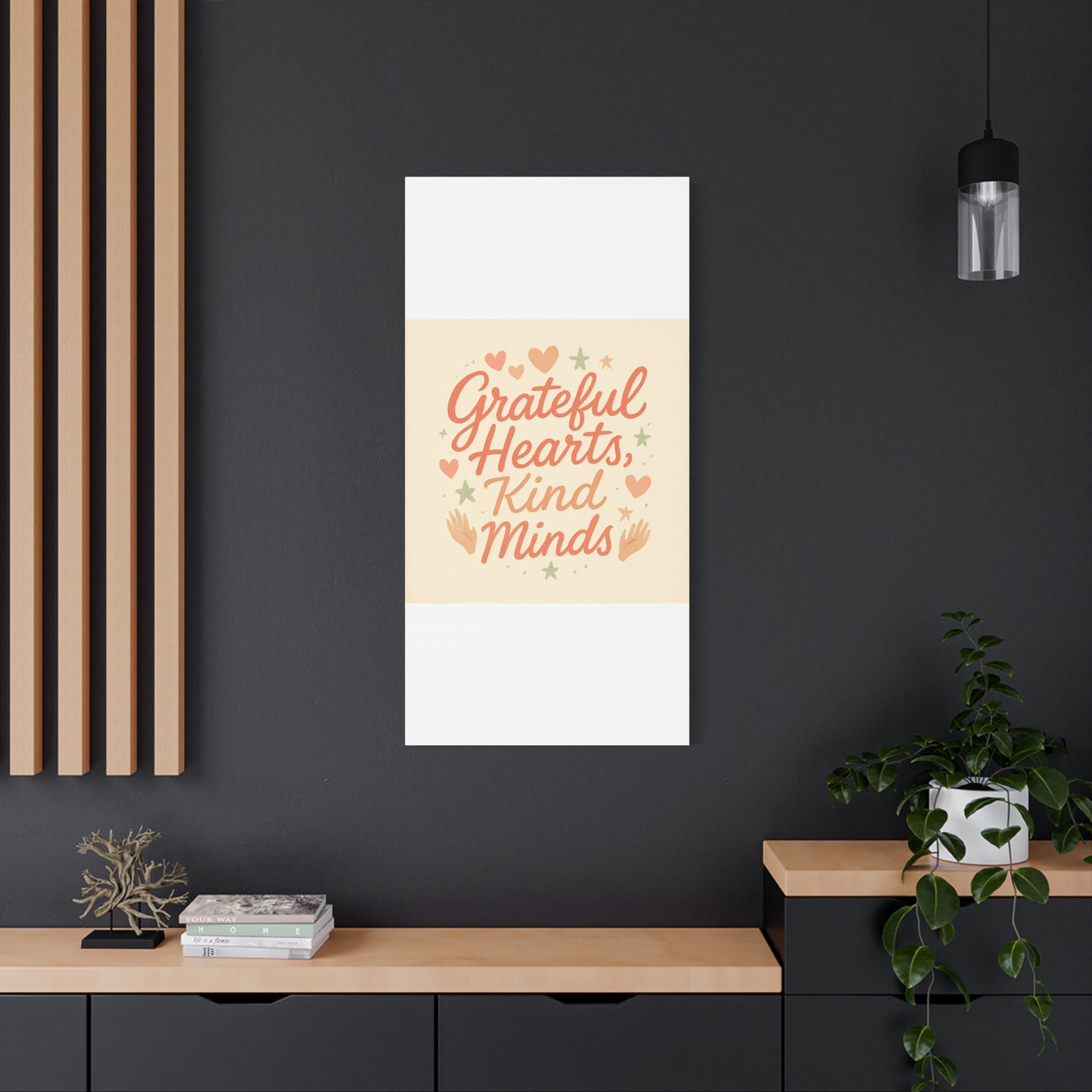 Grateful Hearts Kind Minds Canvas Wall Art — Inspirational Quote Matte Canvas
