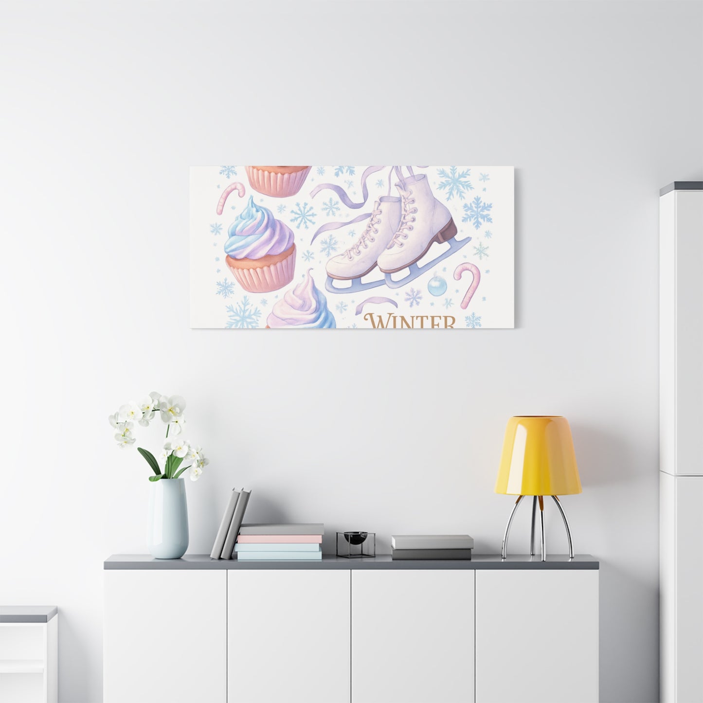 Winter Magic Party Canvas — Ice Skates & Cupcakes Matte Wall Art