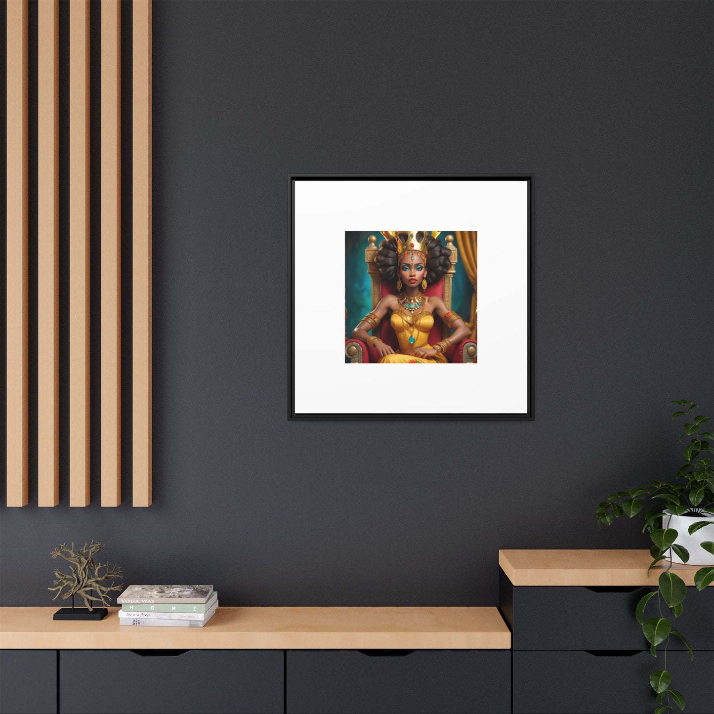Framed Matte Canvas Art — Regal African Queen Portrait