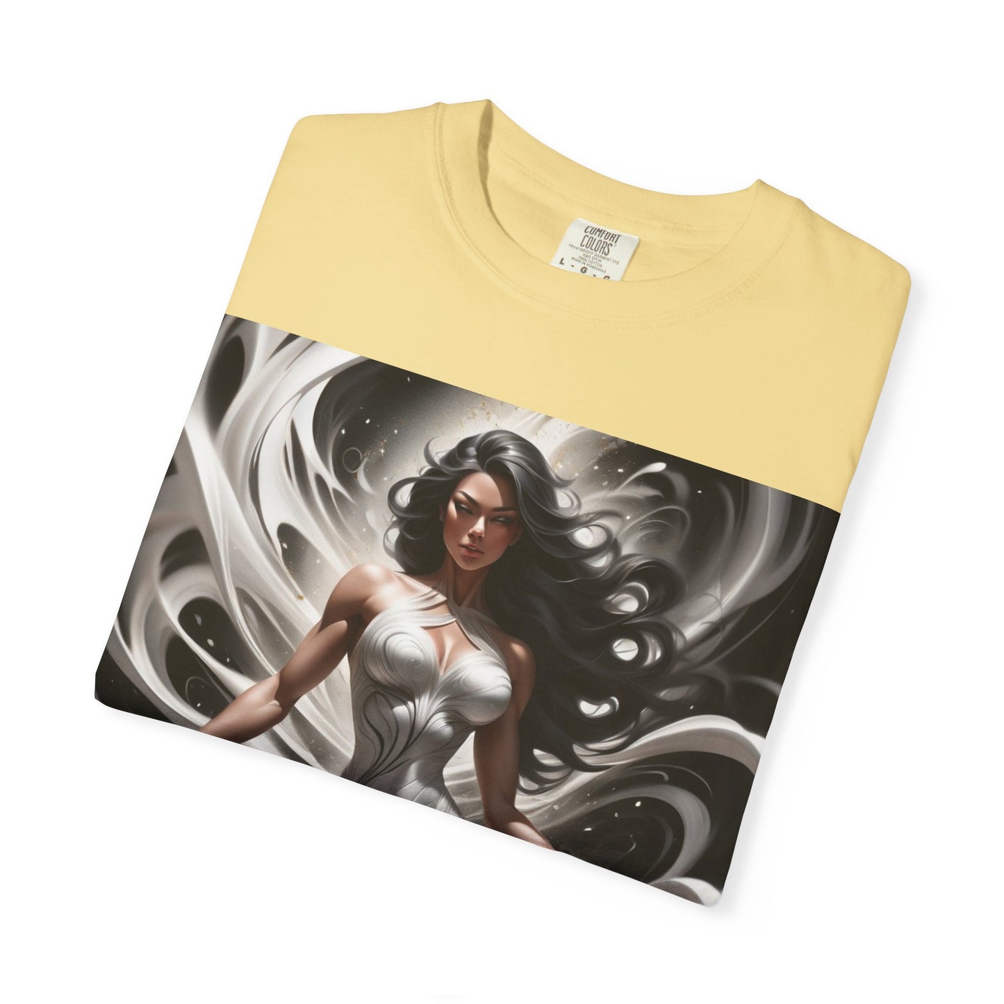 Goddess Art T-Shirt — Elegant White-Draped Fantasy Woman Print