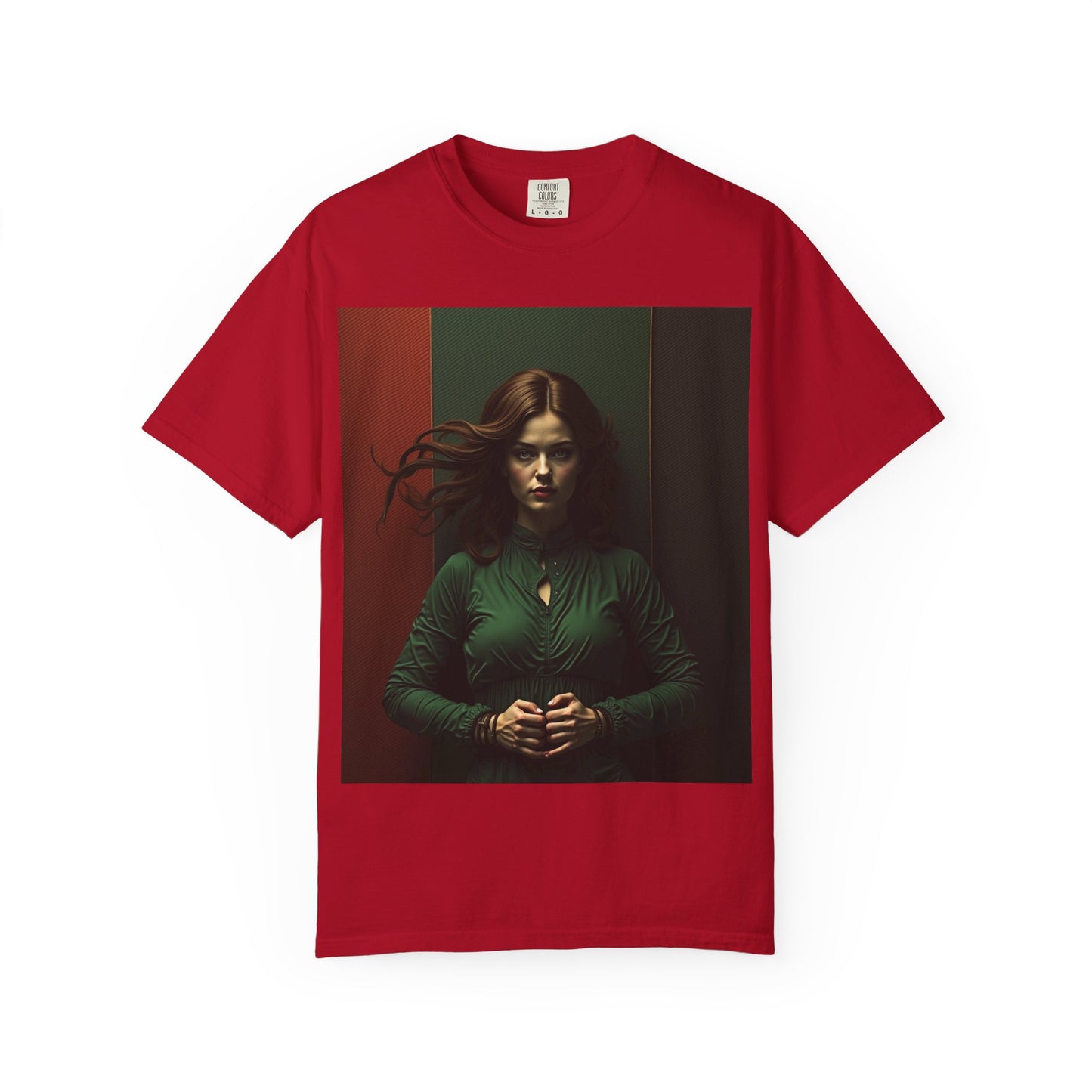 Portrait Photo Tee — Moody Green Woman Graphic T-Shirt