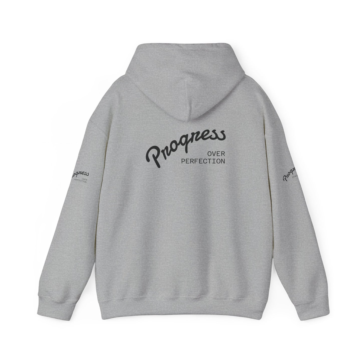 Progress Over Perfection Hoodie — Inspirational Minimalist White Pullover