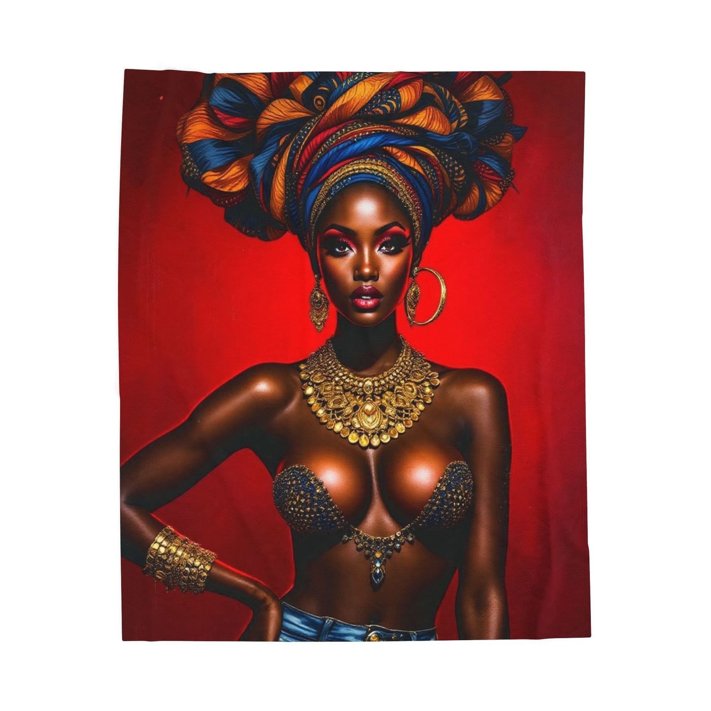 Velveteen Plush Blanket — Regal African Queen Portrait Throw