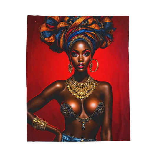 Velveteen Plush Blanket — Regal African Queen Portrait Throw