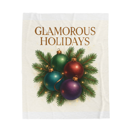 Glamorous Holidays Velveteen Plush Blanket — Festive Christmas Ornaments Cozy Throw