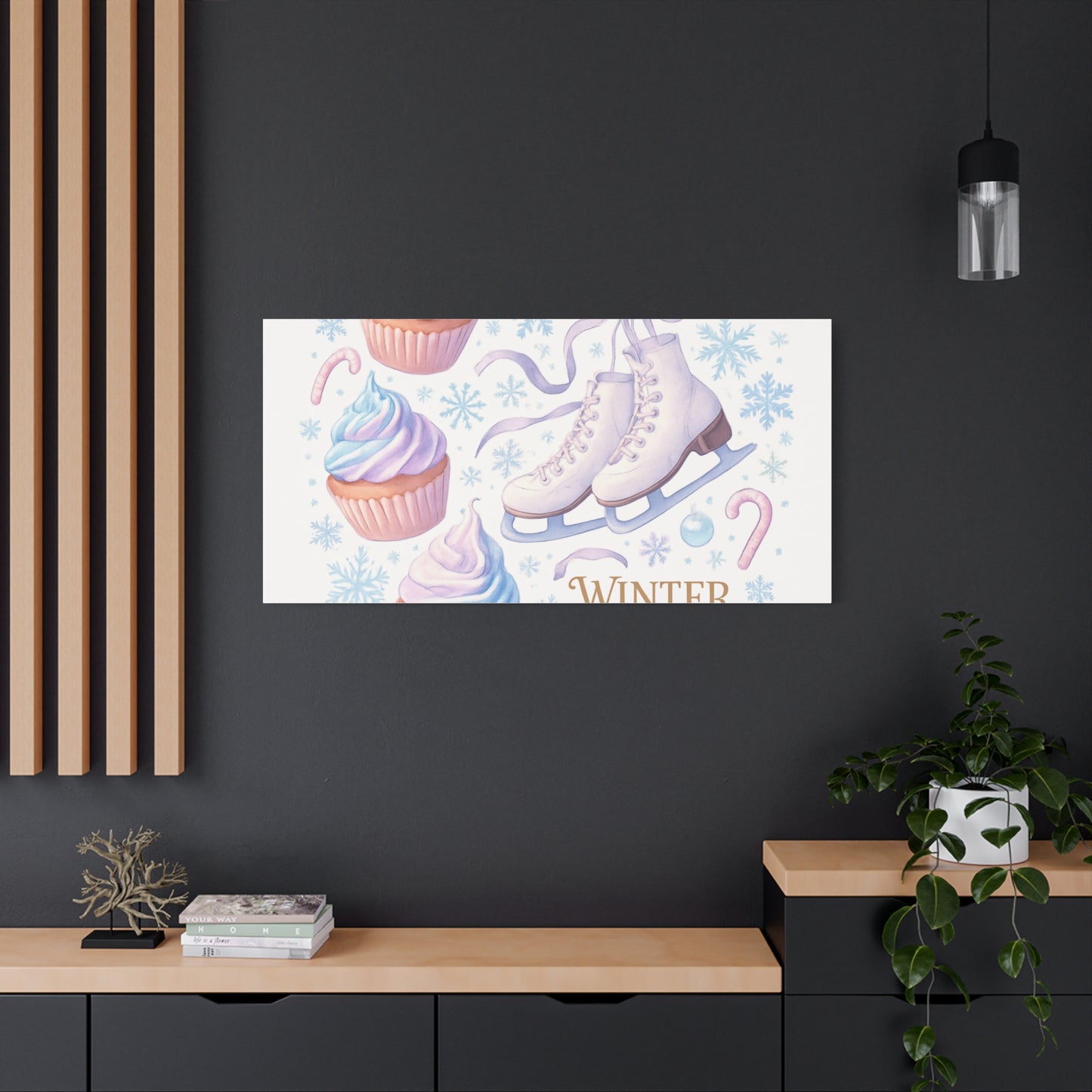 Winter Magic Party Canvas — Ice Skates & Cupcakes Matte Wall Art