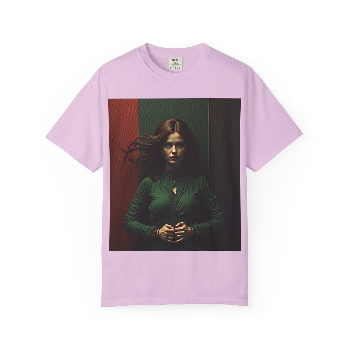 Portrait Photo Tee — Moody Green Woman Graphic T-Shirt
