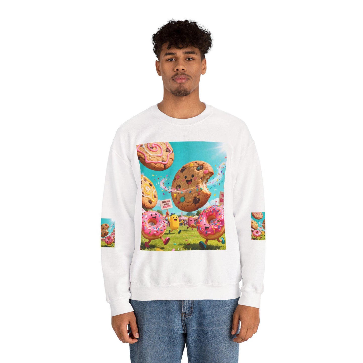 Whimsical Cookie Theme Crewneck Sweatshirt, Cozy Unisex Sweater, Fun Gift for Food Lovers, Snack Lover Apparel, Sweet Treats Fashion