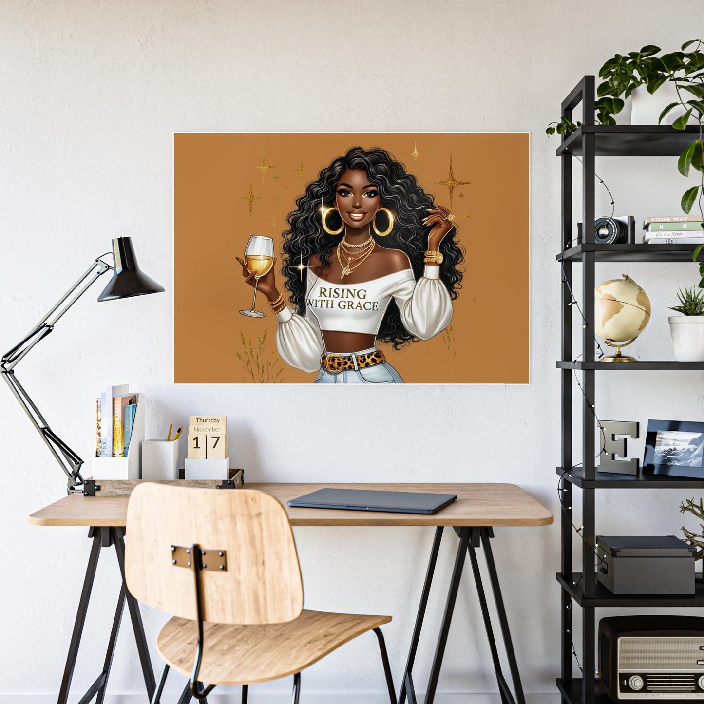 Elegant Wall Art Print: 'Rising with Grace' Inspirational Poster, Home Decor for Black Women, Gift for Friends and Family