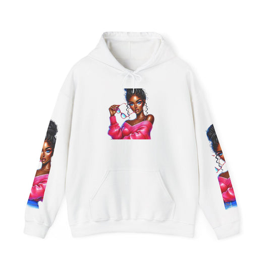Vibrant Graphic Hoodie: Retro Girl Portrait Sweatshirt