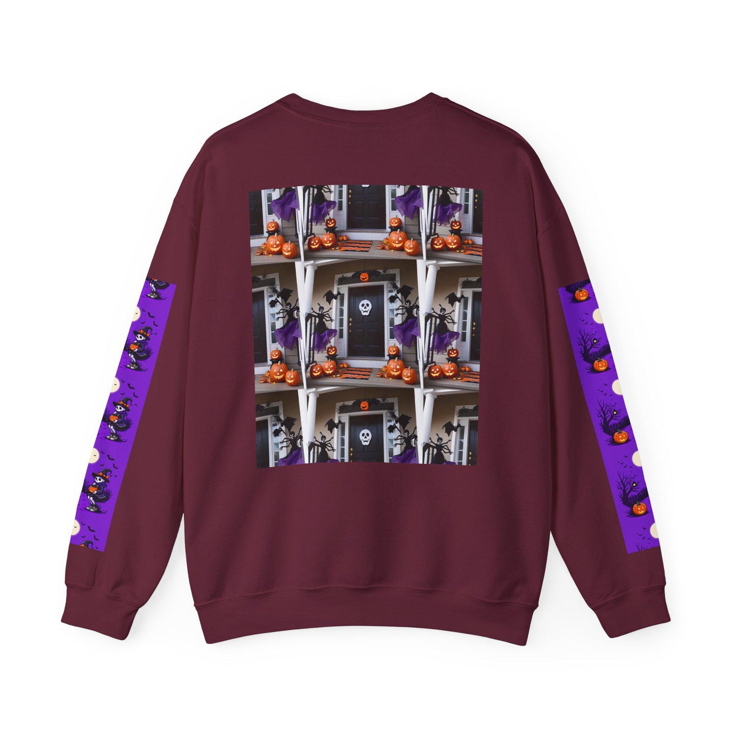 Halloween Crewneck Sweatshirt: Whimsical Pumpkin Skeleton Design