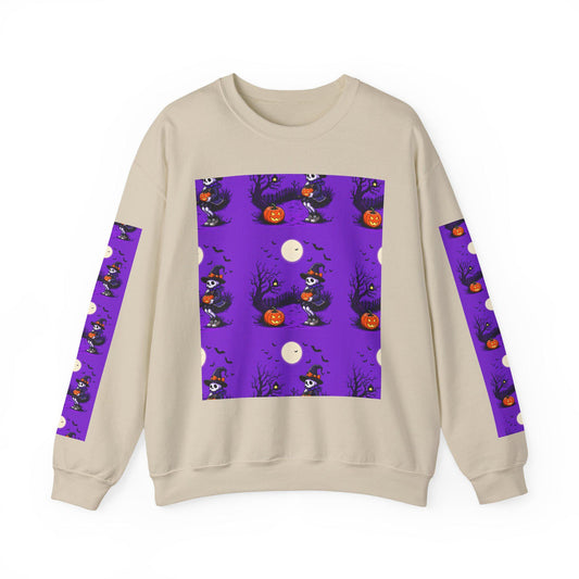 Halloween Crewneck Sweatshirt: Whimsical Pumpkin Skeleton Design