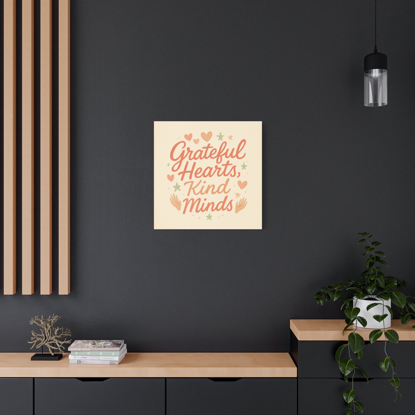Grateful Hearts Kind Minds Canvas Wall Art — Inspirational Quote Matte Canvas