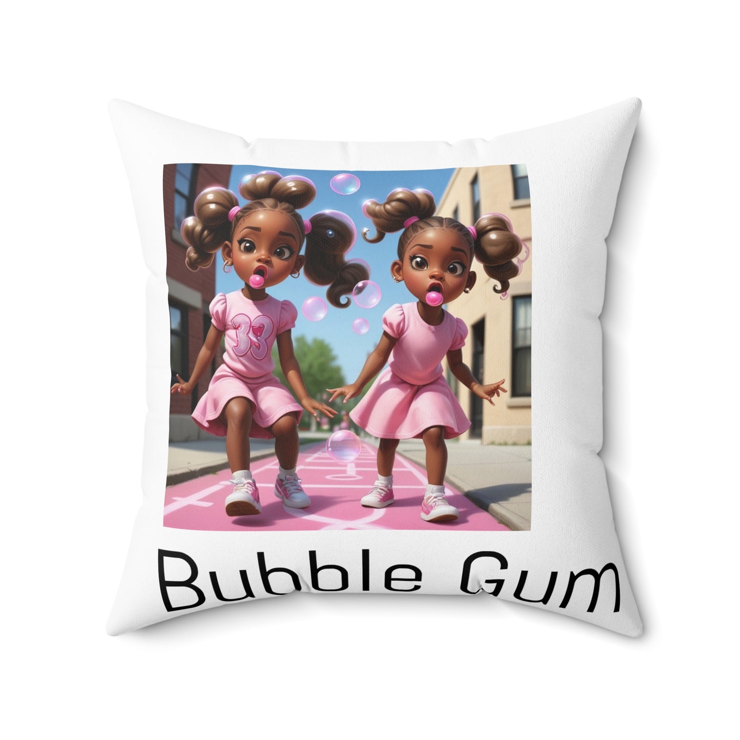 Bubble Gum Sisters Decorative Pillow — Cute Pink Kids Room Throw