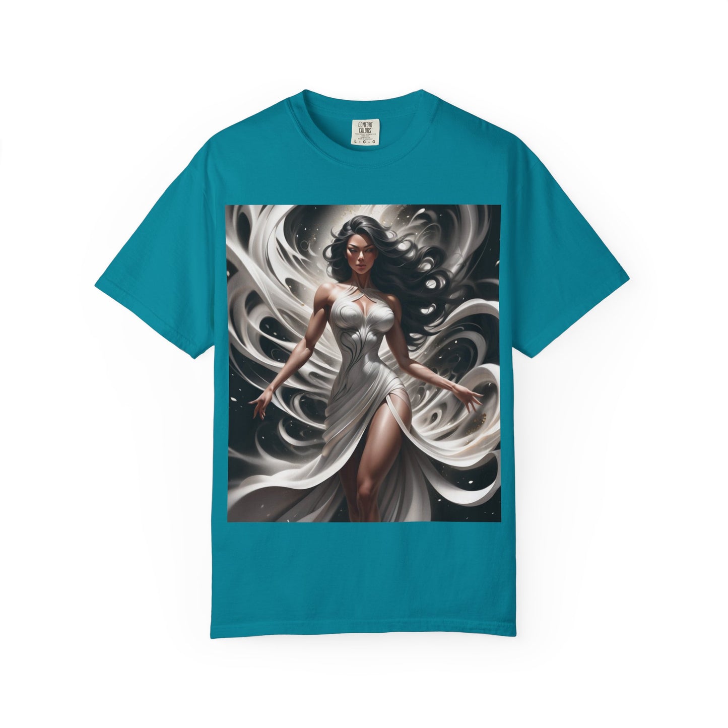 Goddess Art T-Shirt — Elegant White-Draped Fantasy Woman Print