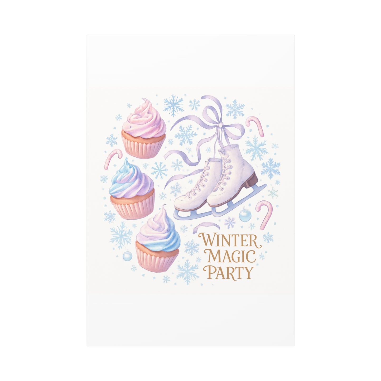 Winter Magic Party Canvas — Ice Skates & Cupcakes Matte Wall Art