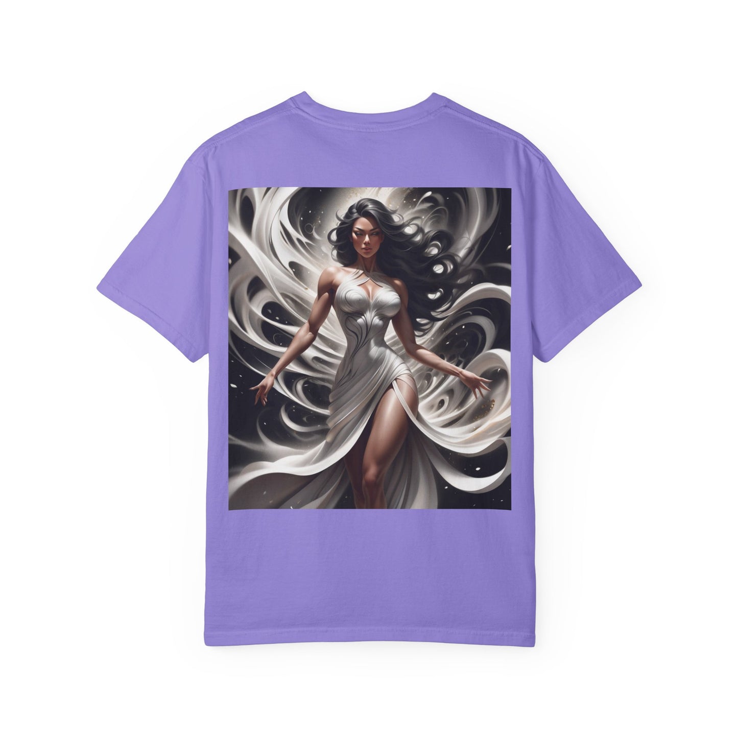 Goddess Art T-Shirt — Elegant White-Draped Fantasy Woman Print
