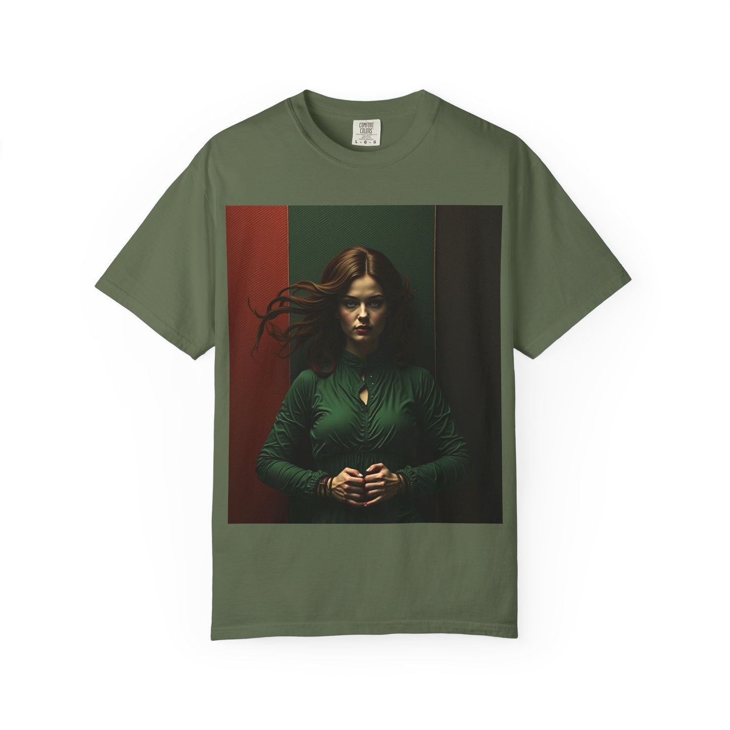 Portrait Photo Tee — Moody Green Woman Graphic T-Shirt