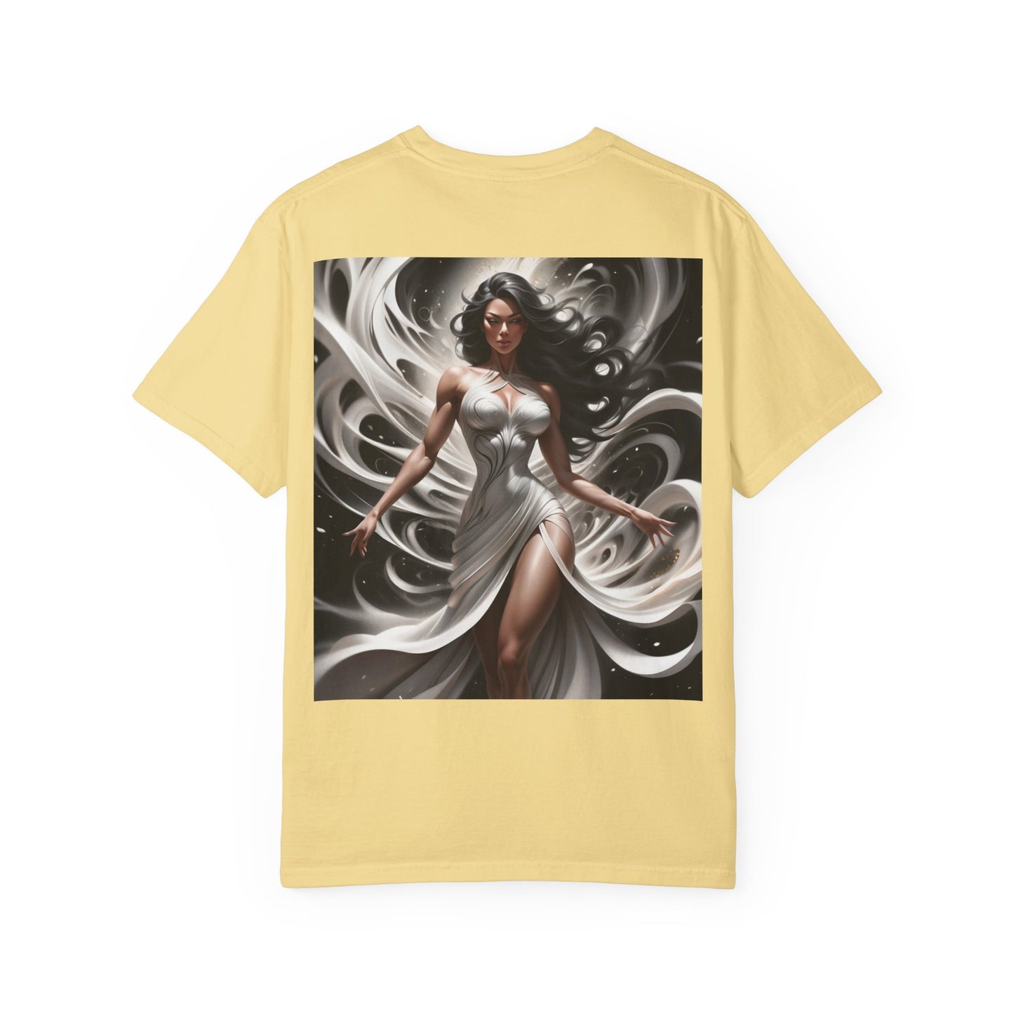 Goddess Art T-Shirt — Elegant White-Draped Fantasy Woman Print