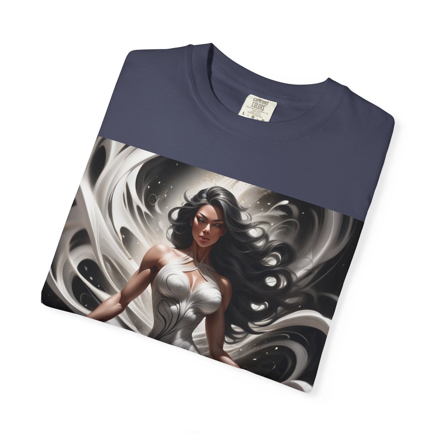 Goddess Art T-Shirt — Elegant White-Draped Fantasy Woman Print
