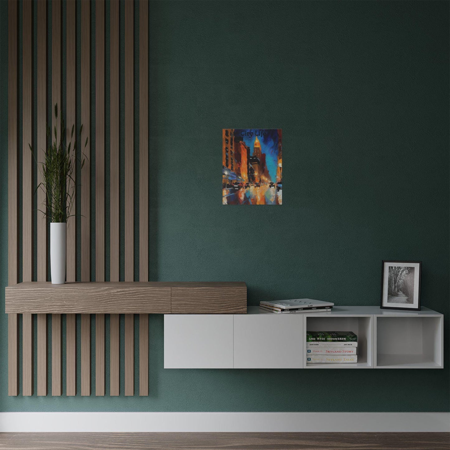 City Life Satin Wall Art Print, Urban Decor, Modern Home Decor, Gift for Art Lovers, Cityscape Poster, Vibrant Artwork