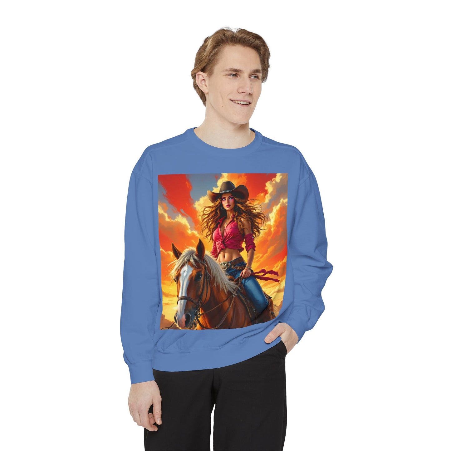 Cowgirl Sunset Sweatshirt — Horse Riding Graphic Crewneck