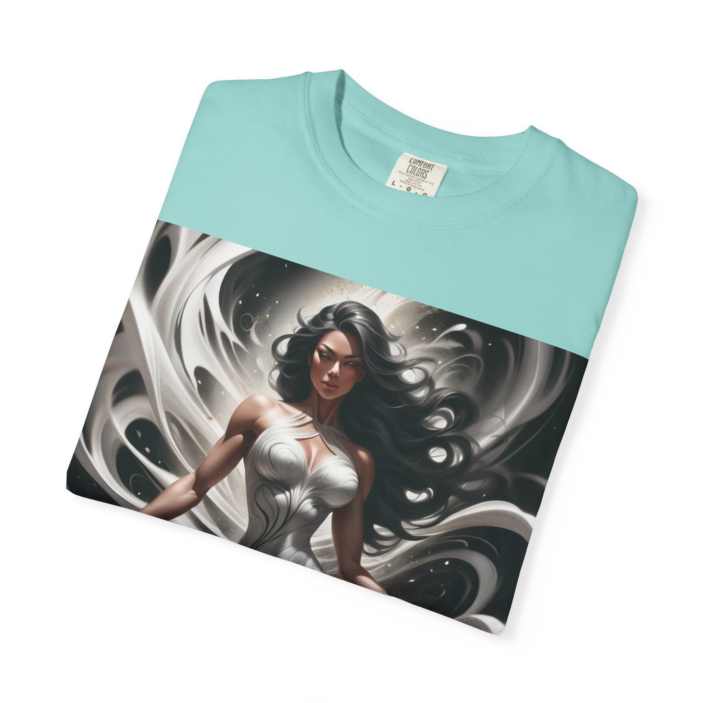 Goddess Art T-Shirt — Elegant White-Draped Fantasy Woman Print